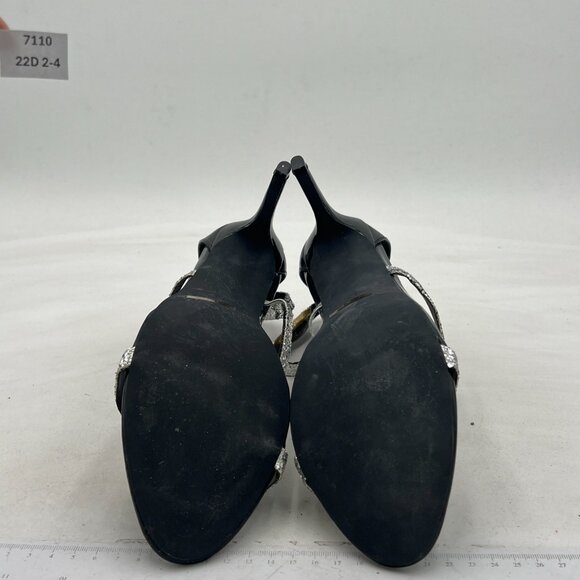 FSJ Black Rhinestone Ankle Strap Stiletto High Heel Back Zipper Sandals - Picture 6 of 7